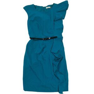 NWT Calvin Klein Lagoon/Teal Ruffle Front Sleveless Belted Sheath Dress Size 6